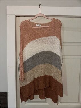 She + Sky Striped Knit Tunic - Rust, Cream, Gray, Tan